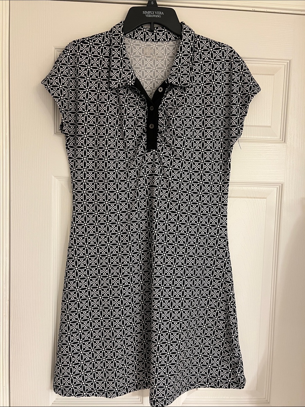 lola Black and White Geometric Polo Dress